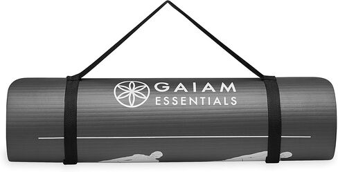 سجادة اللياقة البدنية Gaiam Essentials ذاتية التوجيه - بساط اليوغا والتمرين بسمك 10 مم مع نسيج غير قابل للانزلاق وحزام سهل الحمل - تتضمن أدلة مرئية سهلة الاتباع - رمادي in Kuwait