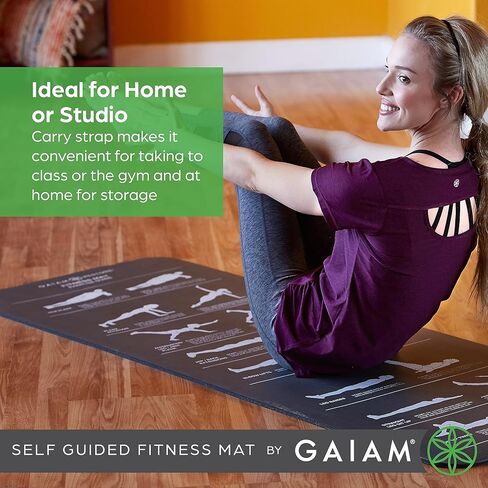 سجادة اللياقة البدنية Gaiam Essentials ذاتية التوجيه - بساط اليوغا والتمرين بسمك 10 مم مع نسيج غير قابل للانزلاق وحزام سهل الحمل - تتضمن أدلة مرئية سهلة الاتباع - رمادي in Kuwait