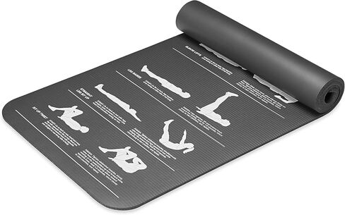 سجادة اللياقة البدنية Gaiam Essentials ذاتية التوجيه - بساط اليوغا والتمرين بسمك 10 مم مع نسيج غير قابل للانزلاق وحزام سهل الحمل - تتضمن أدلة مرئية سهلة الاتباع - رمادي in Kuwait