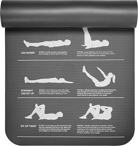 سجادة اللياقة البدنية Gaiam Essentials ذاتية التوجيه - بساط اليوغا والتمرين بسمك 10 مم مع نسيج غير قابل للانزلاق وحزام سهل الحمل - تتضمن أدلة مرئية سهلة الاتباع - رمادي in Kuwait