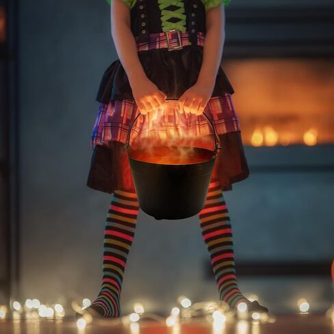 3 قطع من دلو وعاء الساحرات الكبيرة للهالوين و3 قطع من صانع رذاذ النافورة مع 12 لون ضوء LED أسود مرجل رذاذ لتزيين حفلات الهالوين في الهواء الطلق in Kuwait