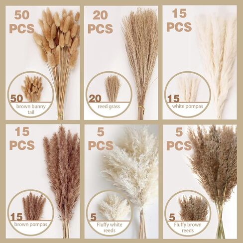 85 PCS Dried Pampas Grass Decor, Natural Pampas Grass Boho Home Decor, Dried Flowers for Wedding, Floral Room, Rustic Farmhouse Party, Table Decor, Baby Shower Decorations in Saudi Arabia