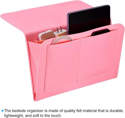 PATIKIL 13in Bedside Caddy, Bed Caddy Bedside Organizer Hanging 5 Pocket Soft Felt Bed Pockets Bedside Storage Organizer Remote Control Holder for Bedroom Phones Glasses, Beige in Saudi Arabia