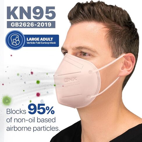 أقنعة الوجه BNX KN95 المصنوعة في الولايات المتحدة الأمريكية (للبالغين كبيرة، للبالغين متوسطين، للأطفال صغيرين) (حلقة الأذن) (الطراز: E95/E95M/E95S) in Kuwait