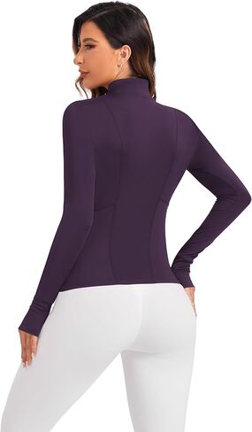Women's Workout Zip Up Jacket, Cropped Running Athletic Jackets Slim Fit Gym Tops with Thumb Holes in Saudi Arabia