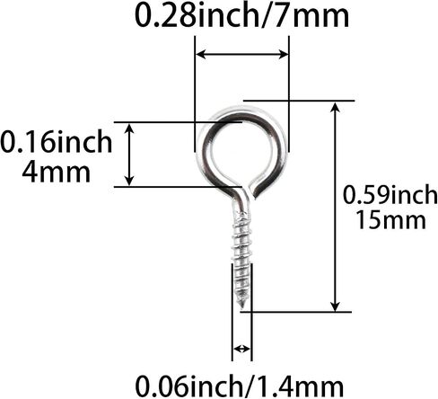 100PCS Heavy Duty Screw Eye Bolt Eye Hook Screw Stainless Steel Sheep Eye Screw 1.4x7x15MM for Hanging Photo DIY Earring Clay Resin Pendant Fixed Item and Christmas Tree Decoration in Saudi Arabia