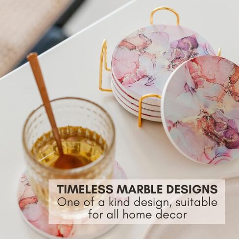 Absorbent Coasters with Holder Set of 6, Coasters for Drinks, Coasters Coffee Table, Coaster Set, Marble Coasters, Drink Coasters, Stone Coasters for Drinks Absorbent in Saudi Arabia