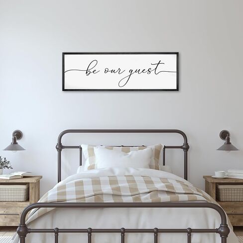 لافتة حائط مؤطرة من Be Our Guest لديكور منزل المزرعة وديكور جدار غرفة النوم فوق السرير وغرفة الضيوف وديكور جداري فني لغرفة المعيشة (48 × 16 بوصة، أسود) in Saudi Arabia