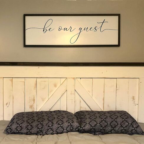 لافتة حائط مؤطرة من Be Our Guest لديكور منزل المزرعة وديكور جدار غرفة النوم فوق السرير وغرفة الضيوف وديكور جداري فني لغرفة المعيشة (48 × 16 بوصة، أسود) in Saudi Arabia