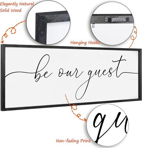 Be Our Guest Framed Wall Sign For Farmhouse Home Decor Bedroom Wall Decor Above Bed Guest Room Decor Wall Art Living Room Decor (36x12 inch, Black) in Kuwait
