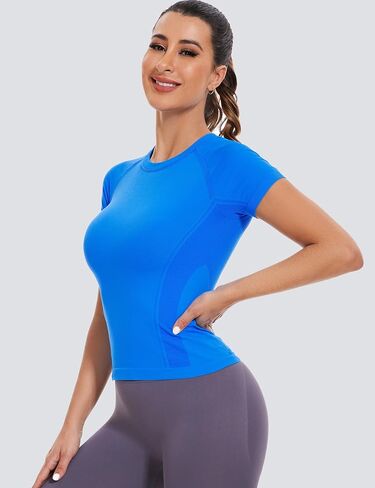 MathCat Short Sleeve Workout Tops for Women,Workout Shirts for Women,Seamless Yoga Athletic Shirts Gym Running Shirts in Kuwait