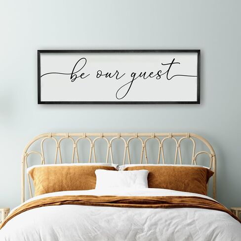 لافتة حائط مؤطرة من Be Our Guest لديكور منزل المزرعة وديكور جدار غرفة النوم فوق السرير وغرفة الضيوف وديكور جداري فني لغرفة المعيشة (48 × 16 بوصة، أسود) in Saudi Arabia