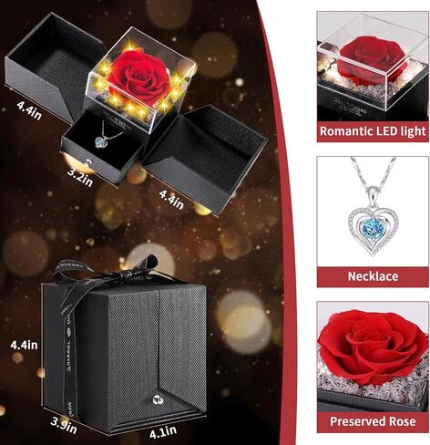 Preserved Rose with Necklace, Eternal Flowers Rose Gifts for Women [Mom Wife Girlfriend Bestie Sister] on Mothers Day Valentines Christmas Birthday Anniversary Romantic Gifts for Her (Fawn) in Saudi Arabia