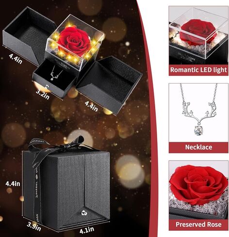 وردة محفوظة مع قلادة، هدايا زهور أبدية للنساء [أم زوجة وصديقة أخت بيستي] في عيد الأم، عيد الحب، عيد الميلاد، الذكرى السنوية، هدايا رومانسية لها (شفافة القلب) in Kuwait