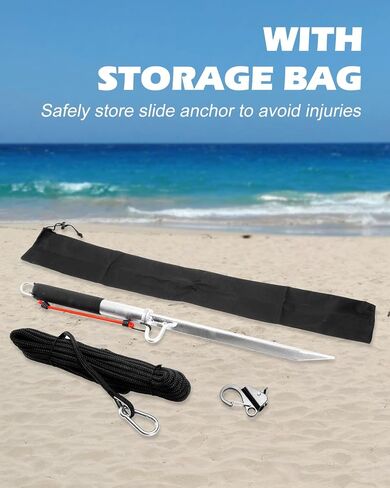39'' Sand Spike Boat Anchor Pole, with Stainless Steel Boat Anchor Hook and Boat Anchor Line 50ft, for Shallow Water Shore, Beach, Sandbar in Kuwait