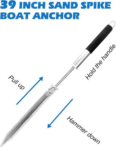 39'' Sand Spike Boat Anchor Pole, with Stainless Steel Boat Anchor Hook and Boat Anchor Line 50ft, for Shallow Water Shore, Beach, Sandbar in Kuwait
