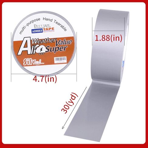 شريط لاصق ADHES عالي التحمل مقاوم للماء 1.88 بوصة × 164 قدم (55YD) لاصق قوي ولا يترك بقايا شريط لاصق فضي للإصلاحات الداخلية والخارجية، صناعي، استخدام احترافي in Kuwait