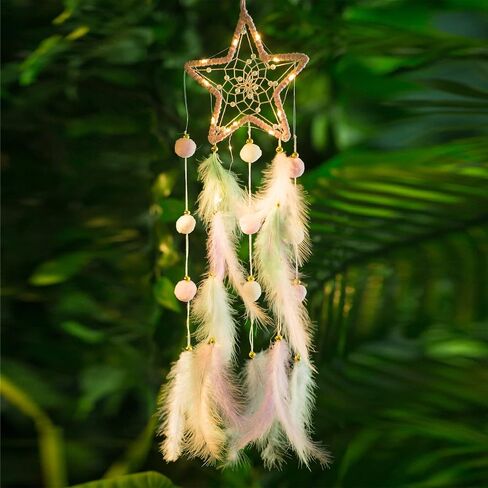 Dream Catchers, Moon Dream Catcher with Lights Dreamcatcher Bedroom Wall Décor Catcher Girls Room Decor Teenager,Moon Gifts Dream Catchers for Mom Women-Moon Catcher Feather Wall Décor(Moon) in Saudi Arabia