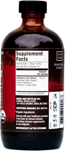 Herbal Revolution Digestive Tonic - Certified Organic Non-GMO Apple Cider Vinegar Infused with Honey, Burdock Root, Dandelion, Lemon Balm & More, Made Using Regenerative Farming Practices - 8 Fl Oz in Saudi Arabia