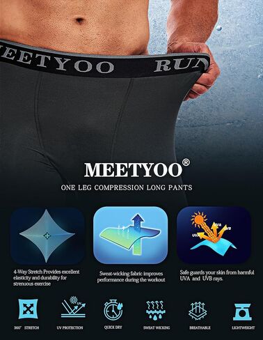 بنطال MEETYOO الرجالي المضغوط 3/4، سروال كابري ضاغط بساق واحدة، سروال رياضي لكرة السلة والجري in Kuwait