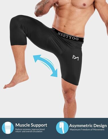 بنطال MEETYOO الرجالي المضغوط 3/4، سروال كابري ضاغط بساق واحدة، سروال رياضي لكرة السلة والجري in Kuwait