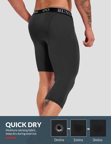 بنطال MEETYOO الرجالي المضغوط 3/4، سروال كابري ضاغط بساق واحدة، سروال رياضي لكرة السلة والجري in Kuwait