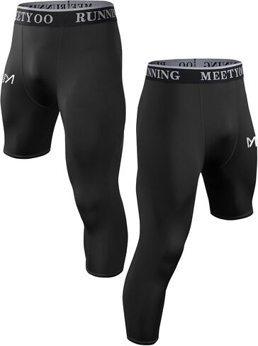 بنطال MEETYOO الرجالي المضغوط 3/4، سروال كابري ضاغط بساق واحدة، سروال رياضي لكرة السلة والجري in Kuwait