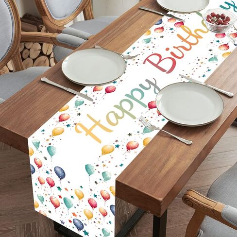 Netnology Black Happy Birthday Table Runner Decorations,Colorful Balloons and Stars Table Runner Birthday Decorations for Women Men Indoor Home Kitchen Party Decor 13 x 72 Inch in Saudi Arabia