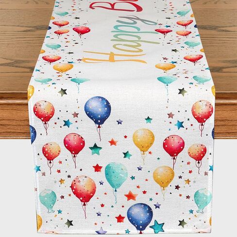 Netnology Black Happy Birthday Table Runner Decorations,Colorful Balloons and Stars Table Runner Birthday Decorations for Women Men Indoor Home Kitchen Party Decor 13 x 72 Inch in Saudi Arabia