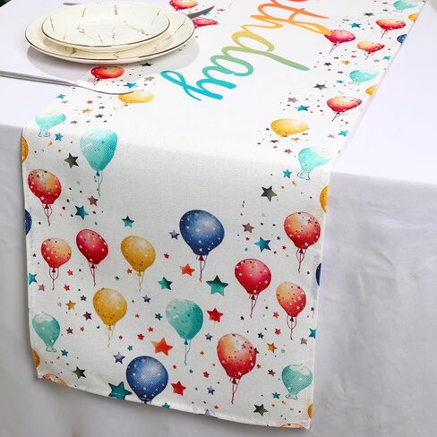 Netnology Black Happy Birthday Table Runner Decorations,Colorful Balloons and Stars Table Runner Birthday Decorations for Women Men Indoor Home Kitchen Party Decor 13 x 72 Inch in Saudi Arabia