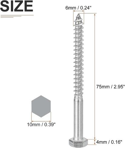 M6x60mm Hex Lag Bolts -15 Pack - for Woodworking, Furniture - 304 Stainless Steel Partial Thread Hexagon Head Lag Screws for Wood - Silver in Saudi Arabia