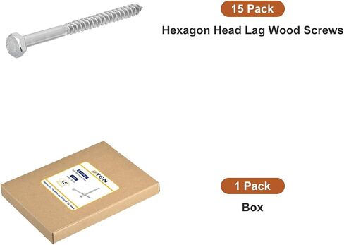 M6x60mm Hex Lag Bolts -15 Pack - for Woodworking, Furniture - 304 Stainless Steel Partial Thread Hexagon Head Lag Screws for Wood - Silver in Saudi Arabia