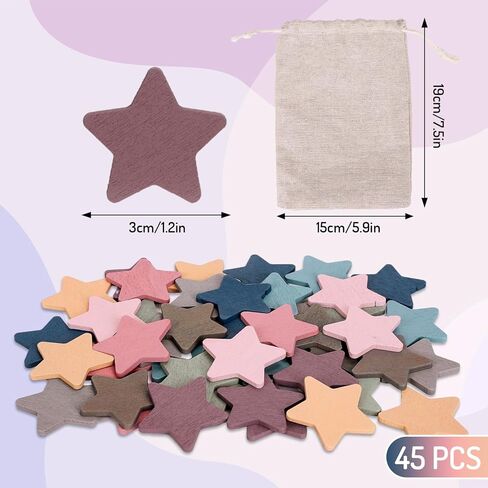 45Pcs Star Extra Tokens for Reward Jar Colorful Star Shape Wooden Cutouts with Linen Pocket 5 Colors Wooden Tokens for Student Teacher Home Classroom in Saudi Arabia