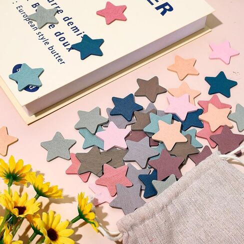 45Pcs Star Extra Tokens for Reward Jar Colorful Star Shape Wooden Cutouts with Linen Pocket 5 Colors Wooden Tokens for Student Teacher Home Classroom in Saudi Arabia