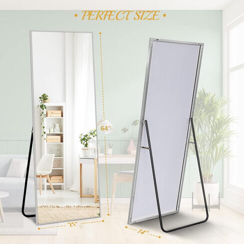 Natsukage 64"x21" Full Length Mirror Full Body Mirror Wall Mirror Full Length Standing Mirror Large Floor Mirror Standing Hanging or Leaning Against Wall Aluminum Alloy Frame(Silver) in Saudi Arabia