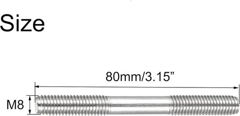 مسمار ملولب ذو نهاية مزدوجة M8x80mm، مسمار لولبي مزدوج من الفولاذ المقاوم للصدأ 304، 8 قطع in Saudi Arabia