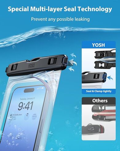 جراب هاتف مقاوم للماء من YOSH [عبوة من قطعتين]، حقيبة هاتف مقاومة للماء IPX8 للسباحة مع حبل مطور قابل للتعديل لهاتف iPhone 15 14 13 12 11 Pro Max Samsung S24 S22 Ultra Huawei - حتى 6.8 بوصة in Kuwait