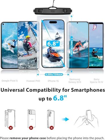 جراب هاتف مقاوم للماء من YOSH [عبوة من قطعتين]، حقيبة هاتف مقاومة للماء IPX8 للسباحة مع حبل مطور قابل للتعديل لهاتف iPhone 15 14 13 12 11 Pro Max Samsung S24 S22 Ultra Huawei - حتى 6.8 بوصة in Kuwait