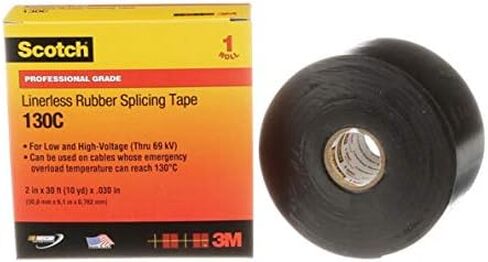 3M Scotch Linerless Electrical Splicing Tape 130C for Wires and Cables, 3/4 in x 30 ft, Rubber Backing, Self Fusing, UV Resistance, Highly Conformable, Moisture Seal, Black, 1 Roll in Saudi Arabia