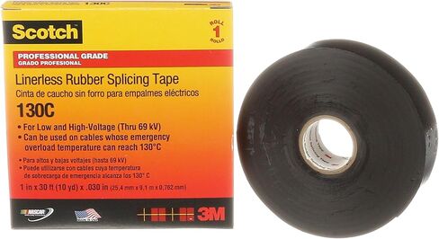 3M Scotch Linerless Electrical Splicing Tape 130C for Wires and Cables, 3/4 in x 30 ft, Rubber Backing, Self Fusing, UV Resistance, Highly Conformable, Moisture Seal, Black, 1 Roll in Saudi Arabia