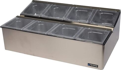 San Jamar Ez-Chill Food Prep Center Self-Service with Hinged Lid for Bars, Restaurants, And Kitchens, Stainless Steel, Four 1/6 Size Pans, Silver in Saudi Arabia