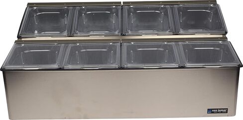 San Jamar Ez-Chill Food Prep Center Self-Service with Hinged Lid for Bars, Restaurants, And Kitchens, Stainless Steel, Four 1/6 Size Pans, Silver in Saudi Arabia