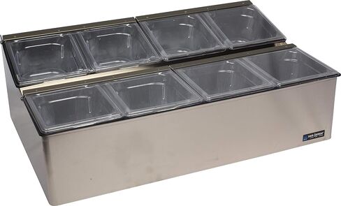 San Jamar Ez-Chill Food Prep Center Self-Service with Hinged Lid for Bars, Restaurants, And Kitchens, Stainless Steel, Four 1/6 Size Pans, Silver in Saudi Arabia