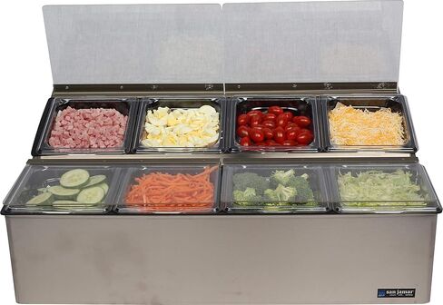 San Jamar Ez-Chill Food Prep Center Self-Service with Hinged Lid for Bars, Restaurants, And Kitchens, Stainless Steel, Four 1/6 Size Pans, Silver in Saudi Arabia