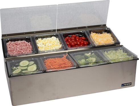 San Jamar Ez-Chill Food Prep Center Self-Service with Hinged Lid for Bars, Restaurants, And Kitchens, Stainless Steel, Four 1/6 Size Pans, Silver in Saudi Arabia