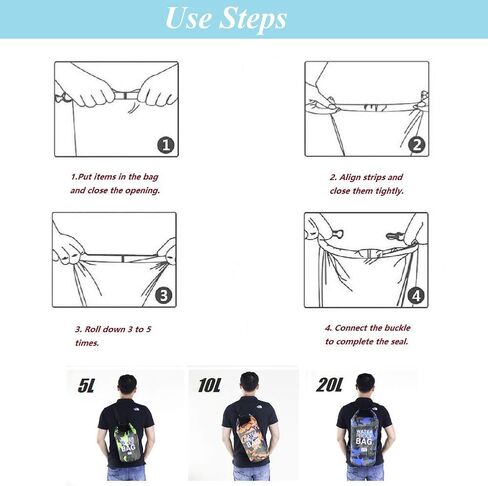 hycoprot حقيبة جافة مقاومة للماء 5l/10l/15l، حقيبة ظهر عائمة مقاومة للماء مع حزام كتف مزدوج واحد حقيبة ظهر مموهة للتجديف والسباحة والقوارب وصيد الأسماك والسفر والتخييم في الهواء الطلق (20 لتر، برتقالي) in Kuwait