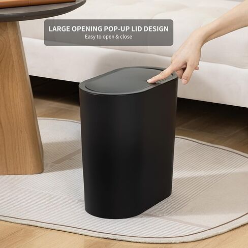 2 Pack Bathroom Trash Can with Lid, 4 Gallon/15L Narrow Garbage Can with Press Top Lid, Covered Trash Bin, Plastic Trashcan Slim Waste Basket for Kitchen, Bedroom, Office, Craft Room, Laundry, White in Saudi Arabia