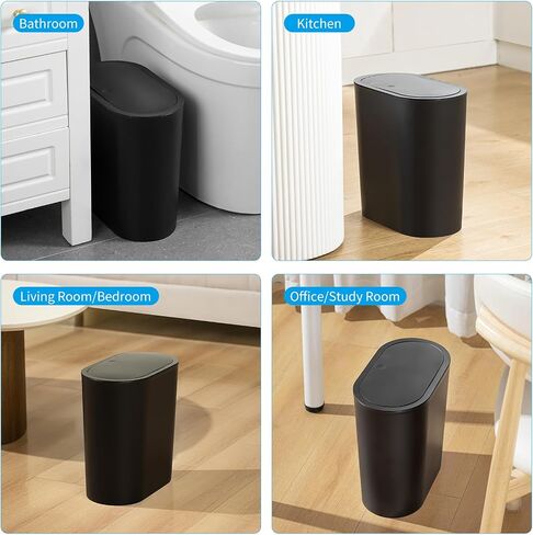 2 Pack Bathroom Trash Can with Lid, 4 Gallon/15L Narrow Garbage Can with Press Top Lid, Covered Trash Bin, Plastic Trashcan Slim Waste Basket for Kitchen, Bedroom, Office, Craft Room, Laundry, White in Saudi Arabia