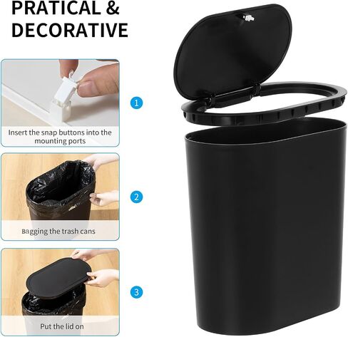 2 Pack Bathroom Trash Can with Lid, 4 Gallon/15L Narrow Garbage Can with Press Top Lid, Covered Trash Bin, Plastic Trashcan Slim Waste Basket for Kitchen, Bedroom, Office, Craft Room, Laundry, White in Saudi Arabia