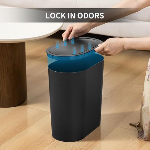 2 Pack Bathroom Trash Can with Lid, 4 Gallon/15L Narrow Garbage Can with Press Top Lid, Covered Trash Bin, Plastic Trashcan Slim Waste Basket for Kitchen, Bedroom, Office, Craft Room, Laundry, White in Saudi Arabia